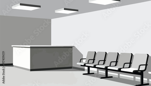 Minimalist waiting area with counter and chairs