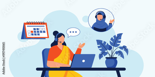 Customer Support and Online Service Illustration with Call Center Agent, Headset Communication, Remote Assistance, and Help Desk Support for Business Vector Design