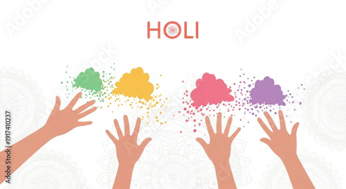 People celebrating holi festival with colorful powder hands throwing vibrant colors joyful atmosphere cultural event colorful celebration