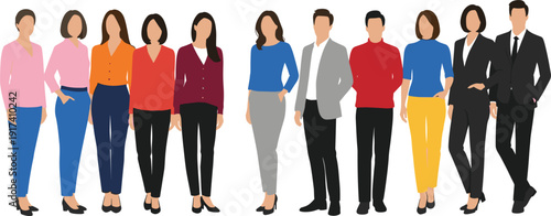 Diverse Professional Business Men and Women Standing in Smart Casual Attire for Corporate Teamwork, HR Recruitment, Career Development, Office Culture, and Modern Workplace Representation