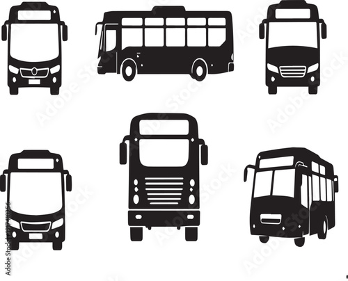 Transportation icons vector set featuring bus   in silhouette style suitable for traffic travel and transport design