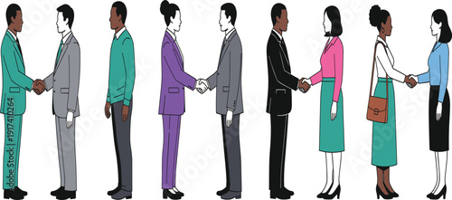 Diverse Professional Business People Handshaking Set for Successful Partnership, Recruitment, Career Agreement, Corporate Networking, Inclusion, and Global Teamwork Collaboration Concepts