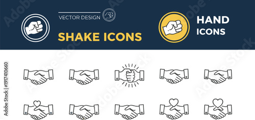 Minimalist Handshake Line Icon Set for Business Agreements, Partnerships, Successful Deals, Trust Symbols, Corporate Networking, and Professional Collaboration for Website and App Design