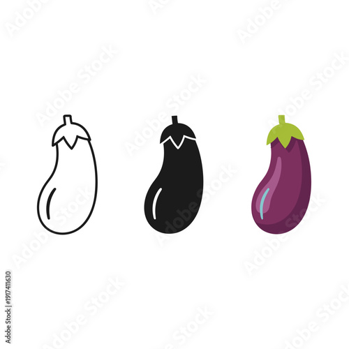 A set of eggplants in different colors Vector