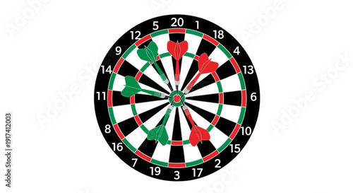 A dartboard with darts hitting targets in a game of skill and precision