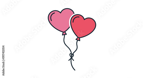 Two heart-shaped balloons tied together float gently upwards