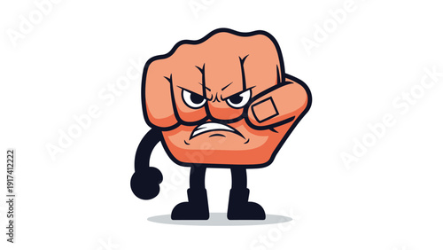 Angry cartoon fist character with determined eyes and clenched jaw standing in a powerful pose on a white background.