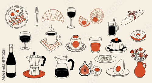 A vibrant still life of food and drink items on a table indoors