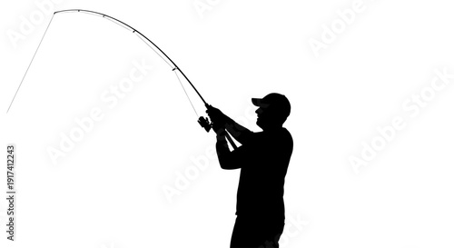Man in silhouette fishing with rod outdoors