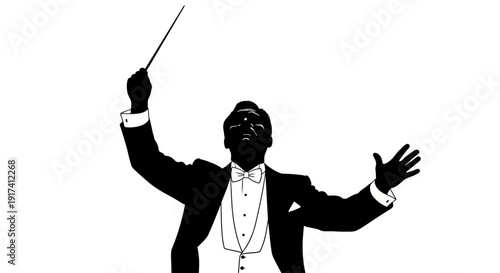 Conductor leads orchestra with dramatic gesture in a concert hall