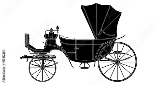 Vintage horse drawn carriage rides through city streets with teydhc reference