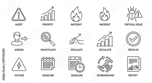Business icons illustrate priority issues and critical alerts for crisis management.