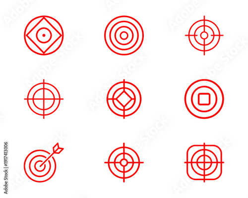 Target crosshair red line art vector icon set aim symbol collection