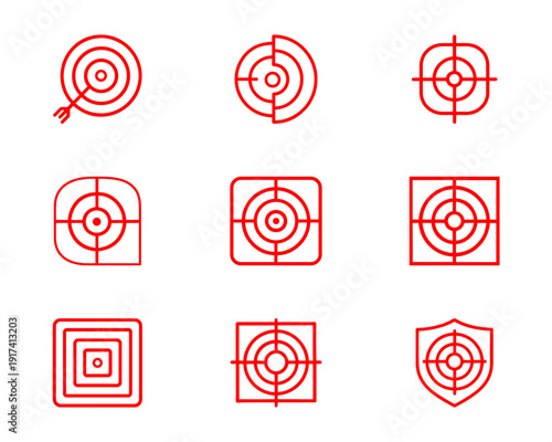 Target crosshair red line art vector icon set aim symbol collection