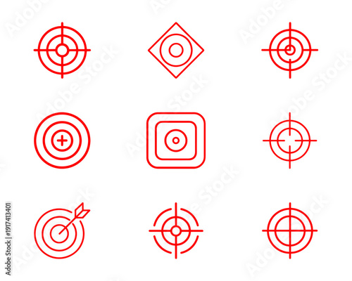 Target crosshair red line art vector icon set aim symbol collection