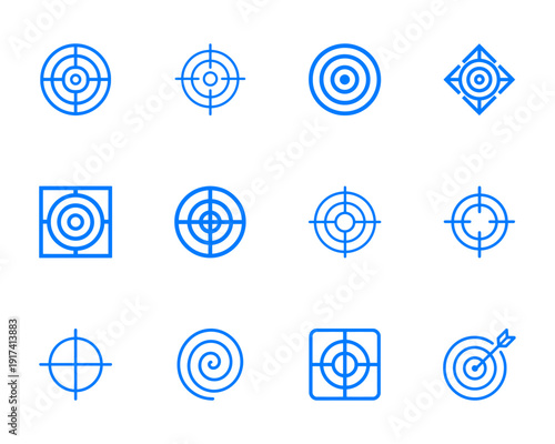 Target crosshair blue line art vector icon set aim symbol collection