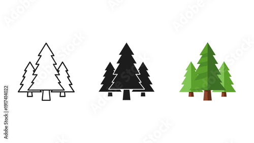 Three different illustrations of pine trees side by side Vector