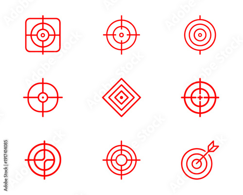 Target crosshair red line art vector icon set aim symbol collection