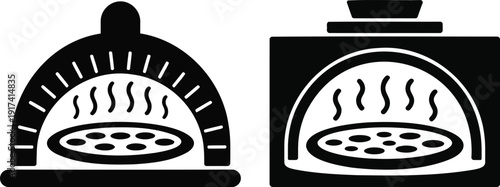 Pizza baked in oven silhouette, minimal fast food cooking concept, perfect for restaurant branding, menu visuals and food delivery graphics