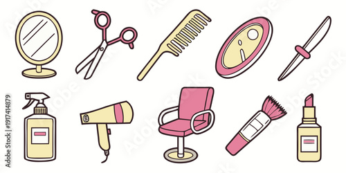 An assortment of beauty products and tools for personal grooming and care.