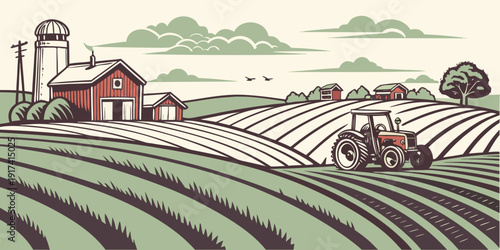 A picturesque countryside landscape with rolling hills and a quaint village in the distance.