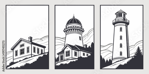 Three distinct architectural structures in a single image