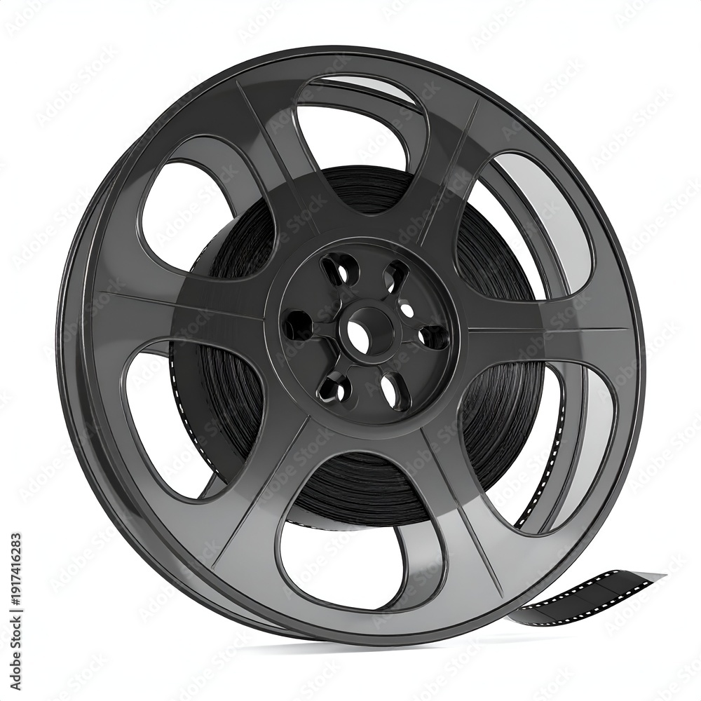 Fototapeta premium Film reel with film strip, cinematic entertainment and movie industry.