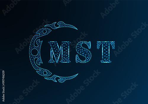 Low poly letter logo MST design. MST letter logo low poly vector design on blue color gradient background. MST logo low poly design