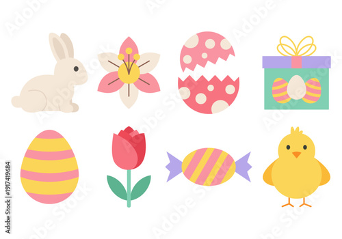 Easter Decorative Collection with Bunny Gift Eggs Tulip and Spring Elements