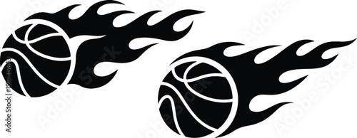 Basketball on fire vector illustration set, flaming ball icons for sports logo, competition, and tournament design