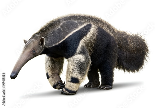 A digitally illustrated giant anteater standing on a white background.