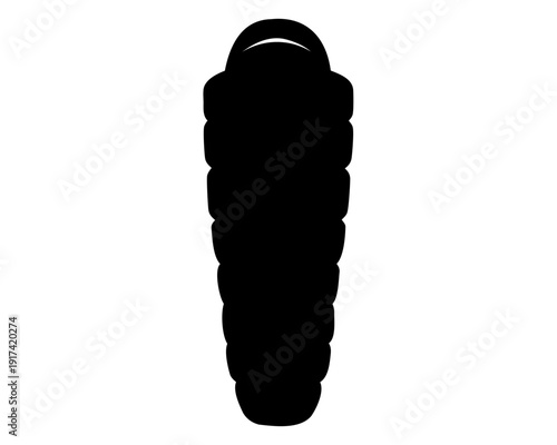 Simple black silhouette sleeping bag for outdoor camping. Vector
