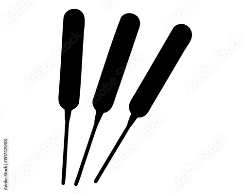 Three black incense sticks isolated on a white background. Vector