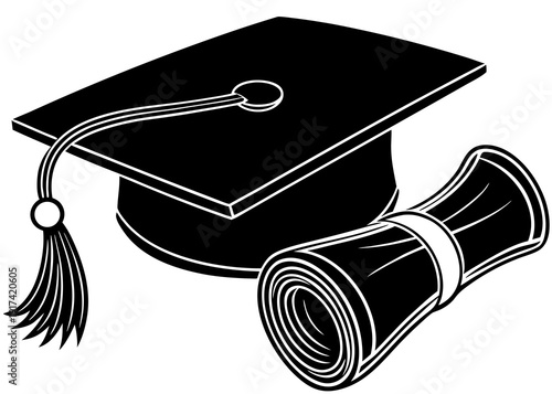Illustrated graduation cap and diploma Vector