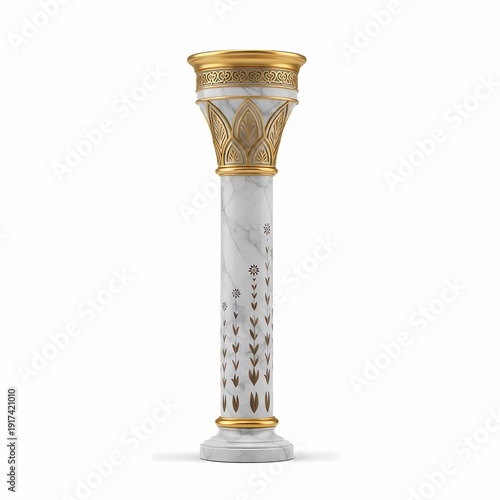 Ornate Marble Column With Gold Accents And Intricate Filigree At Top