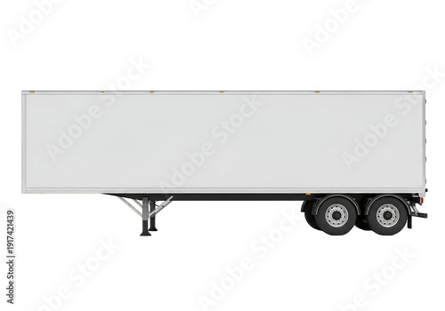 Plain white semi-trailer truck box, side view