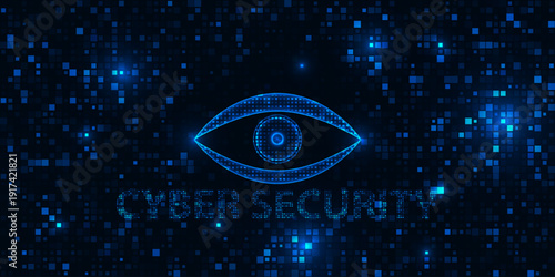 Vector illustration of eyes on the cyberspace for cyber security artwork and background.