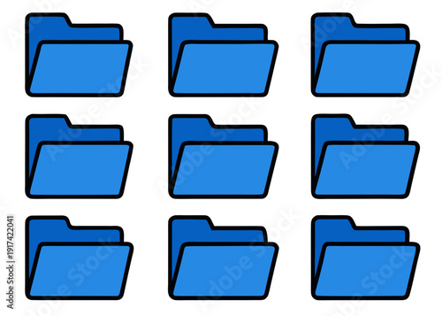 Collection of blue file folders in a grid layout Vector