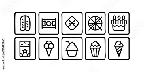 Assorted icons representing various food items and symbols
