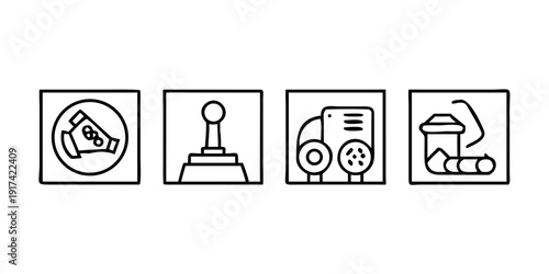 Icons representing various construction and industrial equipment and activities