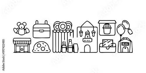 A variety of objects representing different aspects of daily life and activities