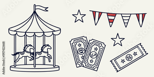 Circus tent with money and stars in a whimsical illustration