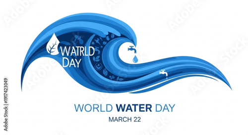 World water day graphic design with wave and text on white background march 22