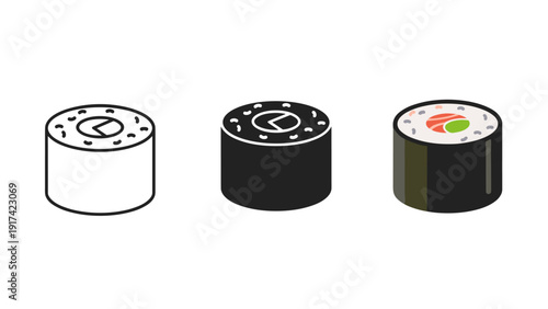A set of three sushi rolls in different stages of preparation Vector