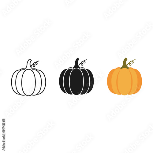 Three pumpkins in different stages of coloring Vector