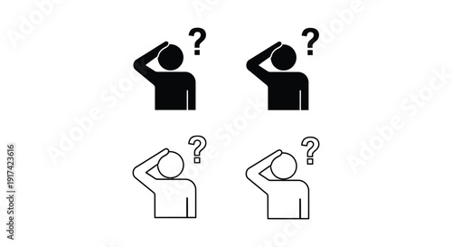 Collection of four human icons showing confusion, stress, or questioning gestures with question marks symbols