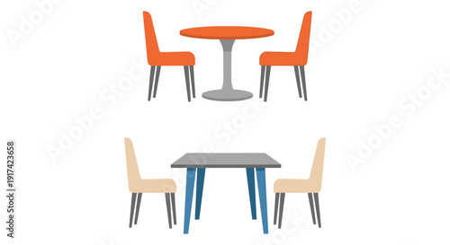 Collection of simple dining furniture sets featuring modern table and chair illustrations