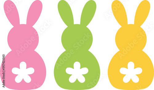 Cute pink Easter bunny with colorful eggs in a happy spring cartoon illustration