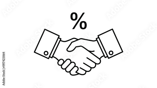Line art icon representing a percentage agreement sealed with a formal business handshake deal