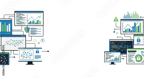 Multi Screen Business Analytics and Data Monitoring Illustration